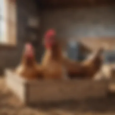 Hens comfortably using the laying boxes in a clean environment