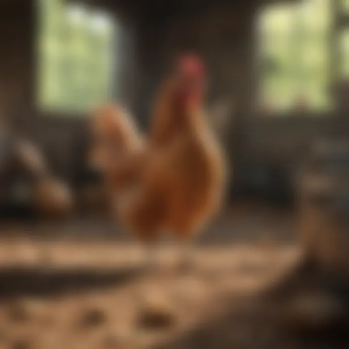 Adult chicken in a farm setting