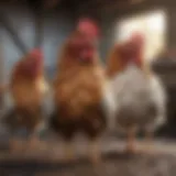 Chickens during molting showing feather loss