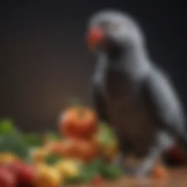 A vibrant assortment of fruits and vegetables suitable for African Grey parrots