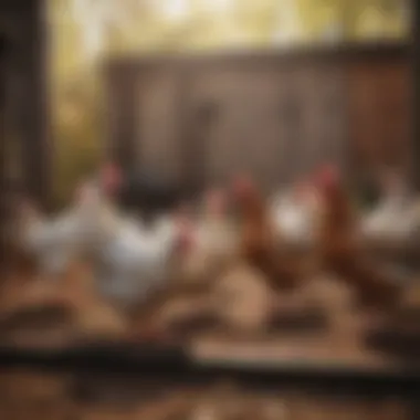 Diverse Poultry Breeds in an Outdoor Brooder Various types of poultry in a brooder