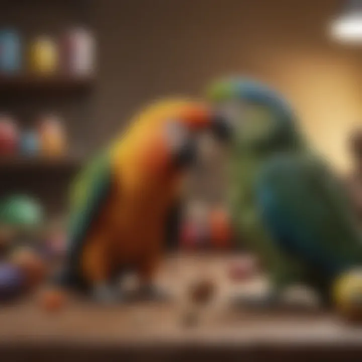 A playful parrot surrounded by toys, illustrating the importance of mental stimulation.