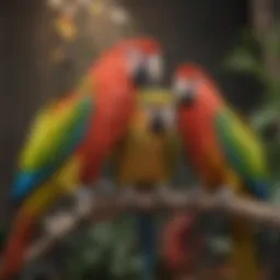 A vibrant parrot perched on a branch, showcasing its colorful feathers.