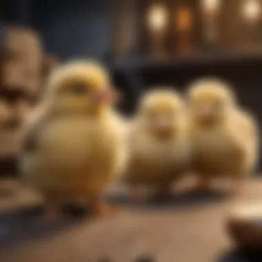 Chicks in Their Ideal Habitat Three-week-old chicks in a cozy habitat