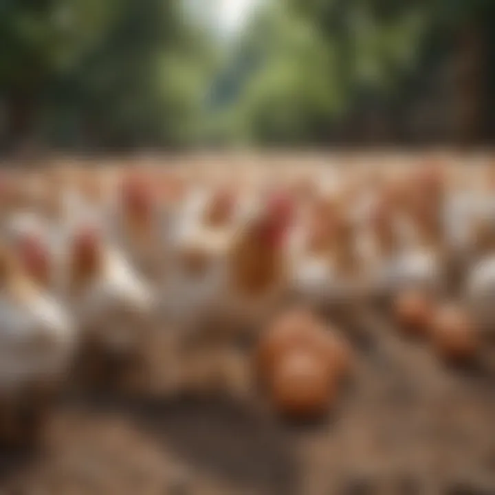 A flock of chickens in a free-range environment