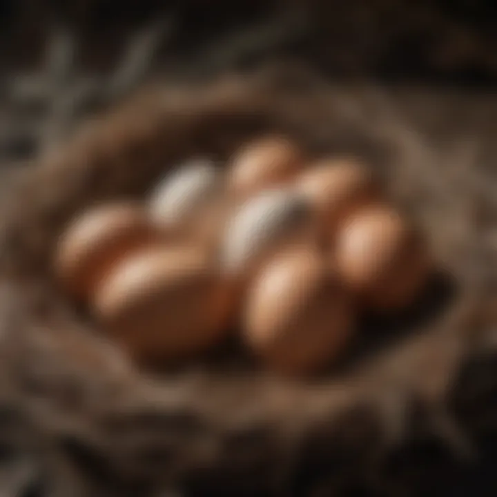 A close-up of a hen's nest with a few eggs, representing regular egg-laying patterns.