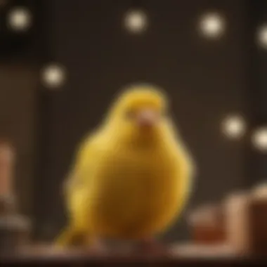 A cheerful canary singing with a thought bubble containing funny names.