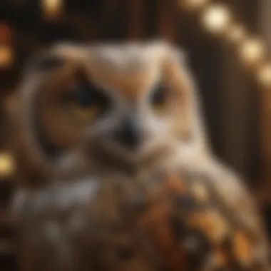 Cultural Influences in Naming Pet Birds An owl surrounded by cultural symbols representing diverse naming traditions.