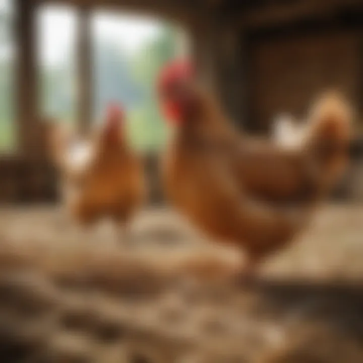 Healthy chickens on hemp straw