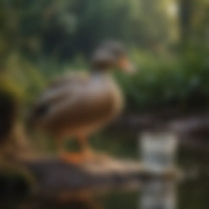 A clean and well-maintained water container in a duck habitat