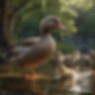 A pet owner feeding ducks with care