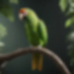 A vibrant green parrot perched on a branch
