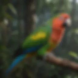 Vibrant Amazon parrot perched on a branch