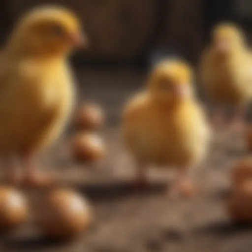 A vibrant young chick pecking on the ground