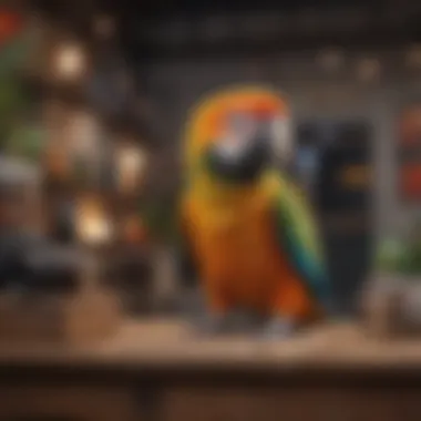 Parrot Adoption Event A welcoming parrot adoption event with colorful signage