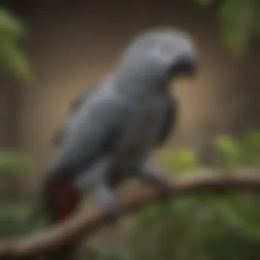 A healthy African Grey parrot perched on a branch