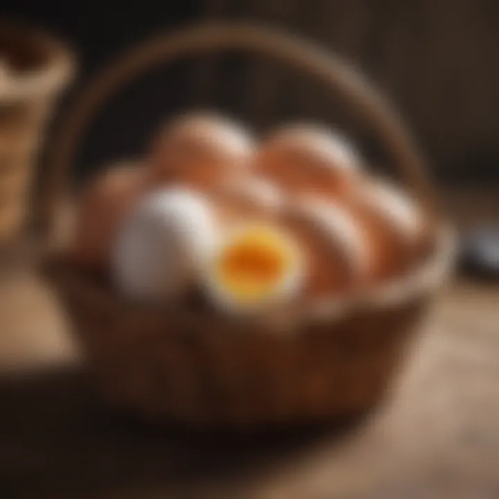 Fresh free range eggs in a rustic basket