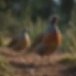 A variety of quail species in a natural habitat