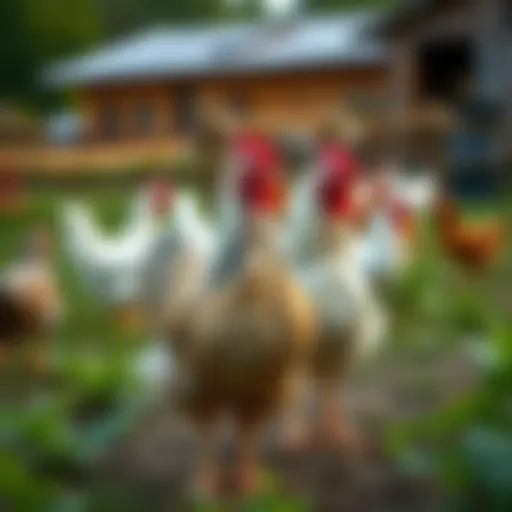 A picturesque farm showcasing healthy chickens roaming freely