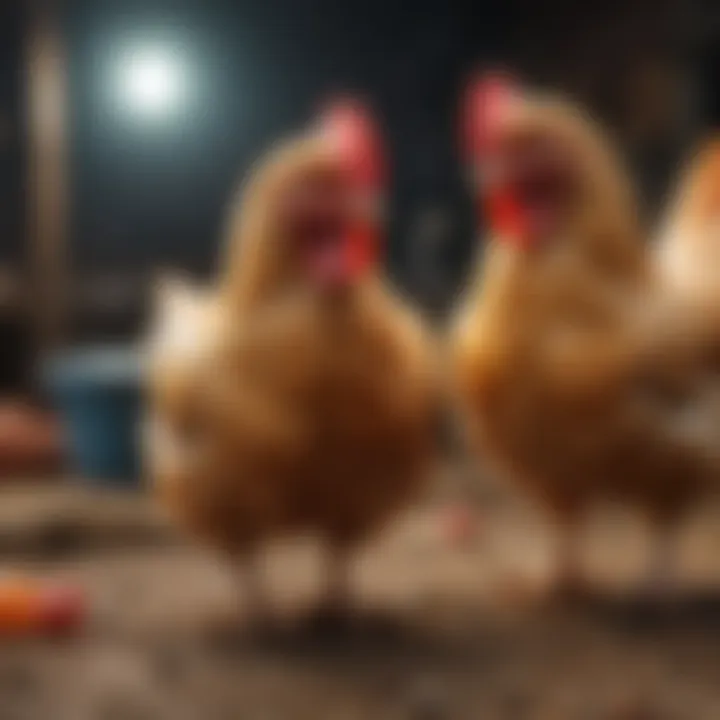 Symptomatic chicken showing signs of worm infestation.