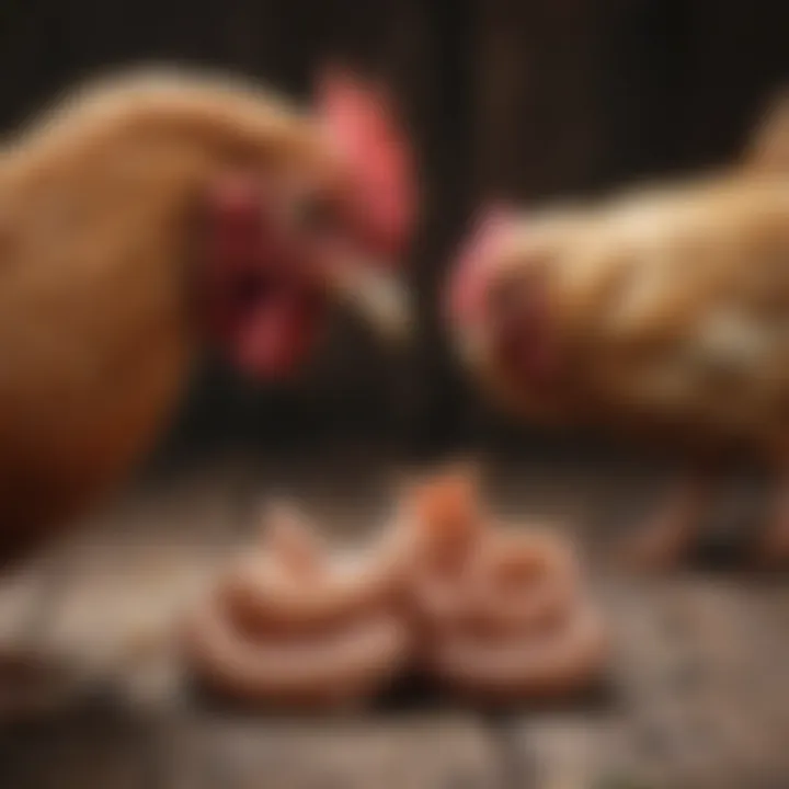 Common types of worms found in chickens displayed on a rustic wooden background.