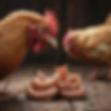Various Types of Worms Infesting Chickens Common types of worms found in chickens displayed on a rustic wooden background.