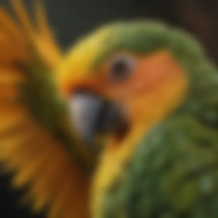 Close-up of a Yellow-Naped Amazon Parrot's vibrant feathers