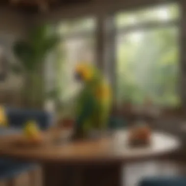Comfortable Living with a Yellow-Naped Amazon A serene living space with a Yellow-Naped Amazon Parrot comfortably integrated
